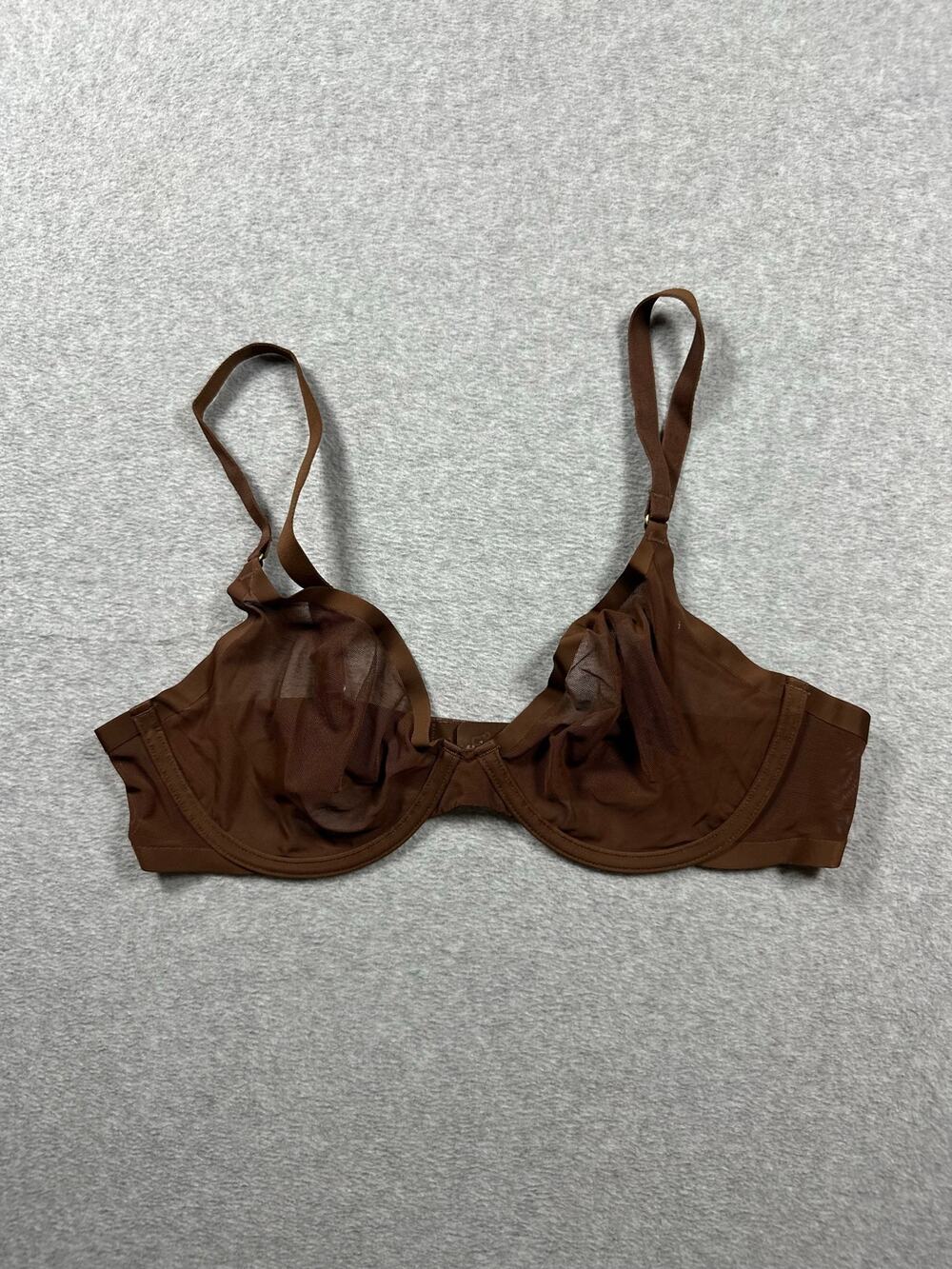 CUUP The Plunge Mesh Bra Women's Size 36C Brown Underwire Sheer Adjustable Strap